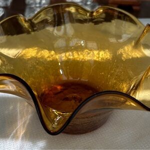 Vintage Blenko Amber Crackled Bowl